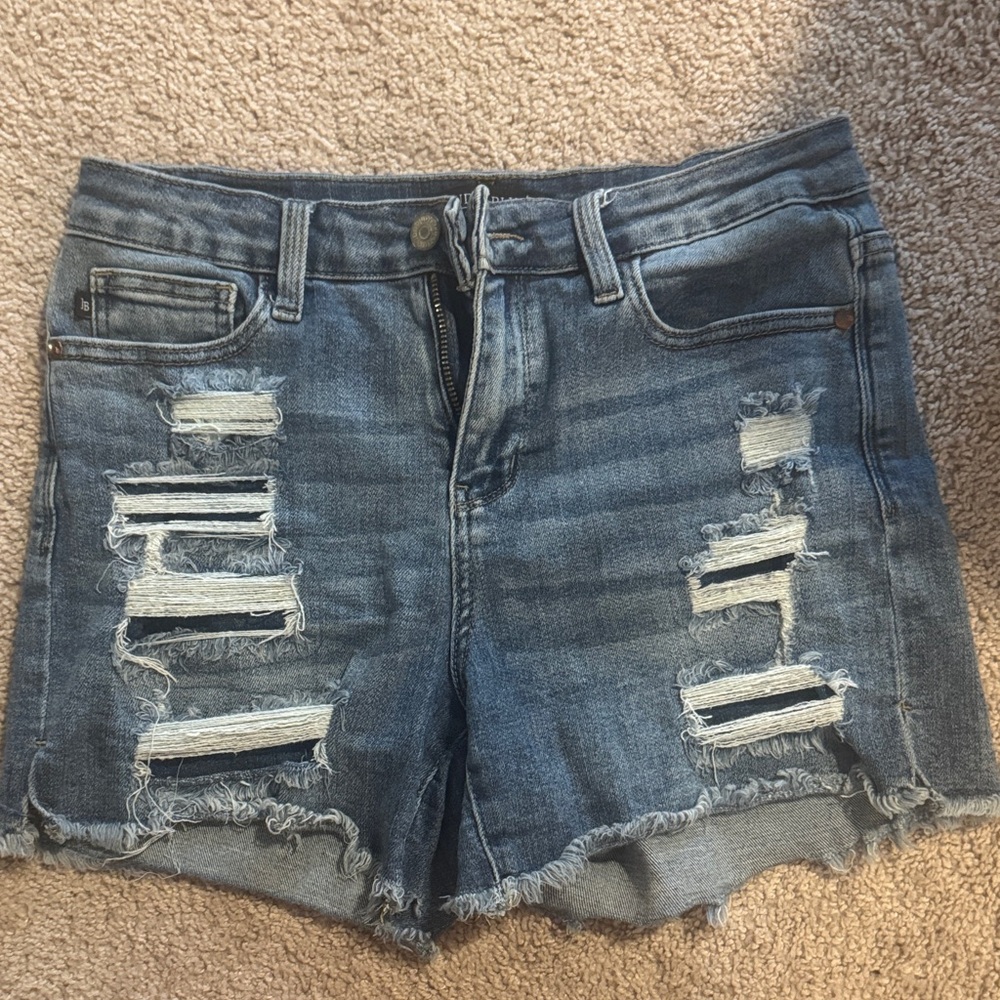 Judy Blue Distressed Denim Jean Shorts - Blue